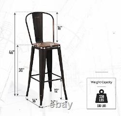 30 tabourets de bar rétro en métal, ensemble de 4 tabourets de bar de hauteur avec dossier haut amovible.