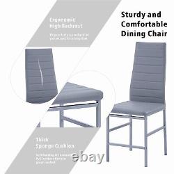 4 chaises de salle à manger en simili cuir gris avec repose-pieds et pieds en métal pour salle à manger ou cuisine