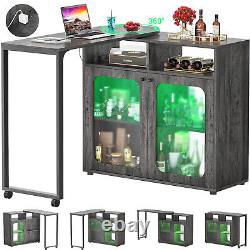 59 Cabinet de bar à domicile pliable et pivotant, avec station d'alimentation et lumière LED, gris