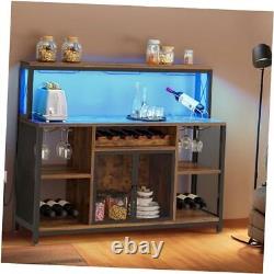 Armoire à café et vin avec lumière LED, armoire à alcools avec rangement pour la maison