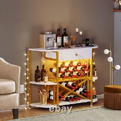 Armoire à vin d'angle Armoire de bar à domicile Armoire de bar à 3 niveaux avec lumières LED et prises