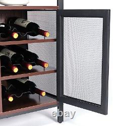 Armoire à vin industrielle Brown 43 avec bar à vin, verres à liqueur, table et support à vin pour la maison et la cuisine