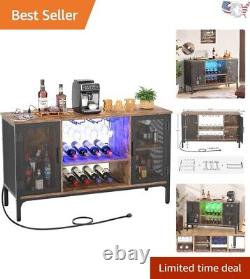 Armoire de bar à café industriel avec lumières LED et prises de courant brun rustique