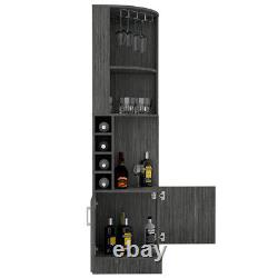 Armoire de bar à vin avec 8 compartiments, finition chêne fumé, table à deux portes et meuble inférieur
