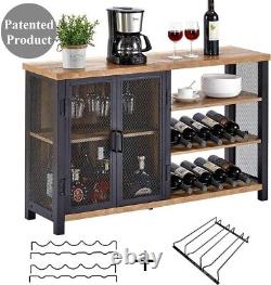 Armoire de bar multifonctionnelle avec support à verres et rangement à vin en chêne ancien