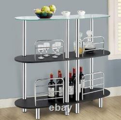 Armoire de rangement pour bar à domicile en verre avec cadre métallique et organisateur de bouteilles de vin à 3 niveaux