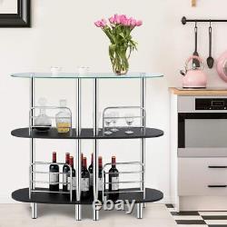 Armoire de rangement pour bar à domicile en verre avec cadre métallique et organisateur de bouteilles de vin à 3 niveaux
