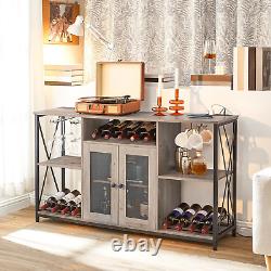 Cabinet de bar à vin avec lumières LED et prises électriques, cabinet de bar à café pour verres
