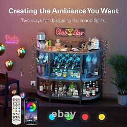 Cabinet de bar à vin avec prises électriques et lumière LED, table de mini-bar avec rangement pour la maison