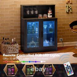 Cabinet de bar à vin avec rangement, armoire à liqueur à LED avec prises électriques, bar à café