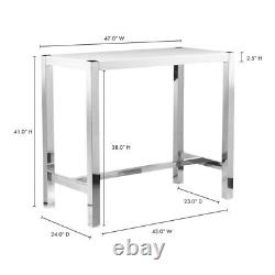 Collection de meubles Moe's Riva Table de bar en bois avec base en acier inoxydable en blanc