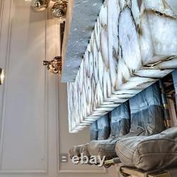 Comptoir de bar en agate blanche, Table console en pierre d'agate blanche, Table de décoration intérieure