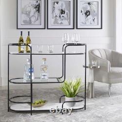 Console de bar à chariot en fer moderne XL 44 Marbre et étagères en verre Uttermost 25174