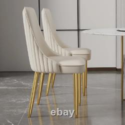 Ensemble de 5 chaises de salle à manger en cuir de luxe moderne (et plus) avec pieds blancs et dorés