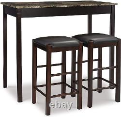 Ensemble de bar de pub avec tabouret de table en marbre 3 pièces, chaises en bois 42 x 22 x 36 Maison Bistro