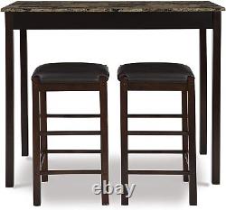 Ensemble de bar de pub avec tabouret de table en marbre 3 pièces, chaises en bois 42 x 22 x 36 Maison Bistro