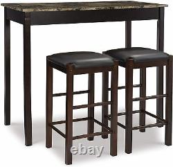 Ensemble de bar de style bistrot comprenant une table en marbre à 3 pièces, un tabouret et des chaises en bois de dimensions 42 x 22 x 36 pour la maison.