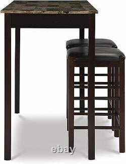 Ensemble de bar de style bistrot comprenant une table en marbre à 3 pièces, un tabouret et des chaises en bois de dimensions 42 x 22 x 36 pour la maison.