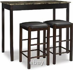 Ensemble de bar pub avec tabouret de table en marbre 3 pièces et chaises en bois 42 x 22 x 36 Bistro maison
