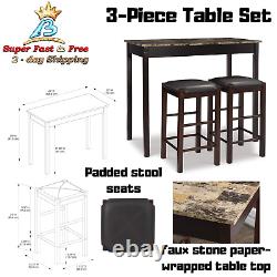 Ensemble de bar pub tabouret de table en marbre 3 pièces avec chaises en bois 42 x 22 x 36 Bistro à domicile