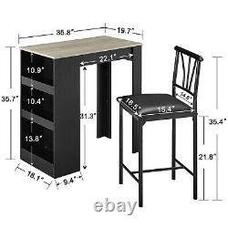 Ensemble de table de bar 2 chaises Table à manger Tabouret de hauteur de comptoir avec étagères de rangement