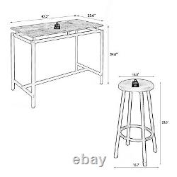 Ensemble de table de bar 5 pièces avec tables de cuisine de hauteur de comptoir et 4 tabourets de bar marron