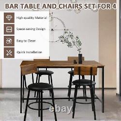 Ensemble de table de bar LONABR 5PCS avec 4 chaises Tabouret de hauteur de comptoir Rembourré Gain de place