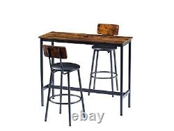 Ensemble de table de bar avec 2 tabourets de bar, siège en PU souple avec dossier, brun rustique rectangulaire