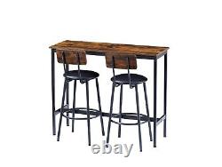 Ensemble de table de bar avec 2 tabourets de bar, siège en PU souple avec dossier, brun rustique rectangulaire