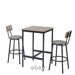 Ensemble de table de bar avec 2 tabourets de bar, siège en PU souple avec dossier, en panneau de particules carré gris