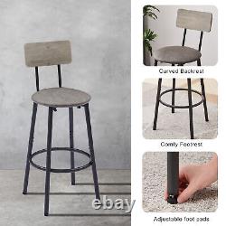 Ensemble de table de bar avec 2 tabourets de bar, siège en PU souple avec dossier, en panneau de particules carré gris