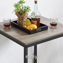 Ensemble de table de bar avec 2 tabourets de bar, siège en PU souple avec dossier, en panneau de particules carré gris