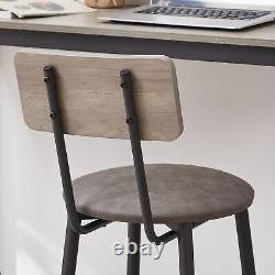 Ensemble de table de bar avec 2 tabourets de bar, siège en PU souple avec dossier, en panneau de particules carré gris