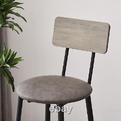 Ensemble de table de bar avec 2 tabourets de bar, siège en PU souple avec dossier, en panneau de particules carré gris