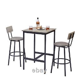 Ensemble de table de bar avec 2 tabourets de bar, siège en PU souple avec dossier, planche de particules carrée grise