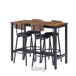 Ensemble de table de bar avec 4 tabourets de bar, assise rembourrée en PU avec dossier, marron rustique, rectangulaire