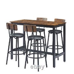 Ensemble de table de bar avec 4 tabourets de bar, siège en PU doux avec dossier, brun rustique rectangulaire