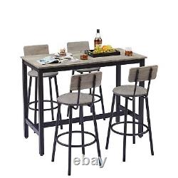 Ensemble de table de bar avec 4 tabourets de bar, siège en PU doux, dossier, planche de particules rectangulaire gris