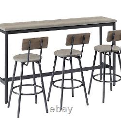 Ensemble de table de bar de 4 pièces avec table de cuisine de hauteur de comptoir et 3 tabourets de bar gris US