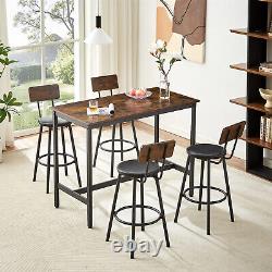 Ensemble de table de bar de 5 pièces avec comptoir de hauteur de table à manger de cuisine et 4 tabourets de bar brun.