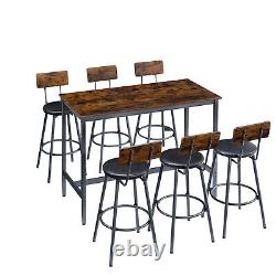 Ensemble de table de bar de 7 pièces avec tables de salle à manger de hauteur de comptoir et 6 tabourets de bar bruns