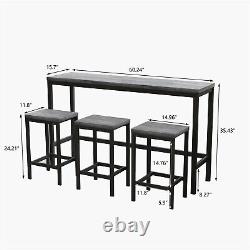 Ensemble de table de bar en 4 pièces avec table de cuisine de hauteur de comptoir et 3 tabourets de bar