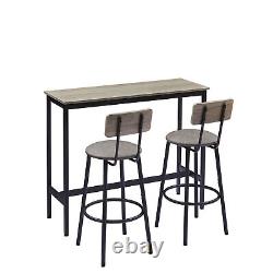 Ensemble table de bar avec 2 tabourets de bar, siège en PU souple avec dossier, rectangulaire gris