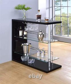 Meuble de bar contemporain à 2 étagères de Coaster Furniture avec rangement pour vin en verre trempé transparent