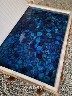 Table à manger / comptoir de bar en agate bleue faite à la main, 52 x 30, Décoration d'intérieur