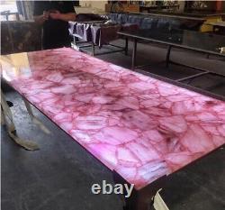Table à manger en quartz rose, table console de bar, meubles faits à la main, décoration pour la maison