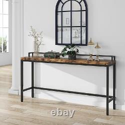 Table console brune étroite et longue, cadre métallique industriel, table de bar pour la maison