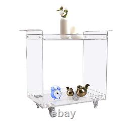 Table d'appoint mobile en acrylique transparent à 2 niveaux avec chariot de service de rangement pour la maison/bar
