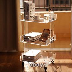 Table d'appoint mobile en acrylique transparent à 3 niveaux avec chariot de service de rangement pour la maison/bar