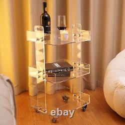 Table d'appoint mobile en acrylique transparent à trois niveaux pour le stockage et le service dans la maison/le bar